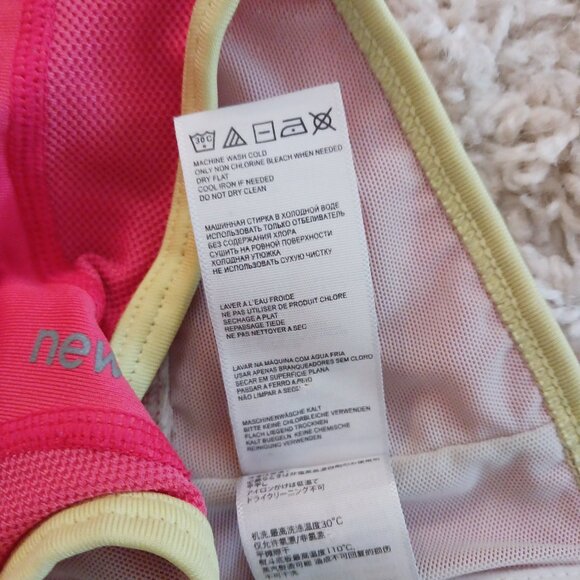 New Balance Sports Bra Size Medium Padded Exercise Workout Pink Yellow - Picture 6 of 8
